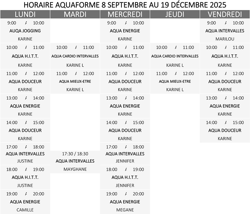 horaire-aqua-forme-automne